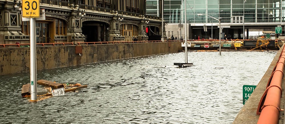 Flooded city street.