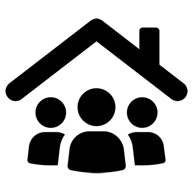 An icon of a roof, with three people beneath it, by Adrien Coquet from the Noun Project