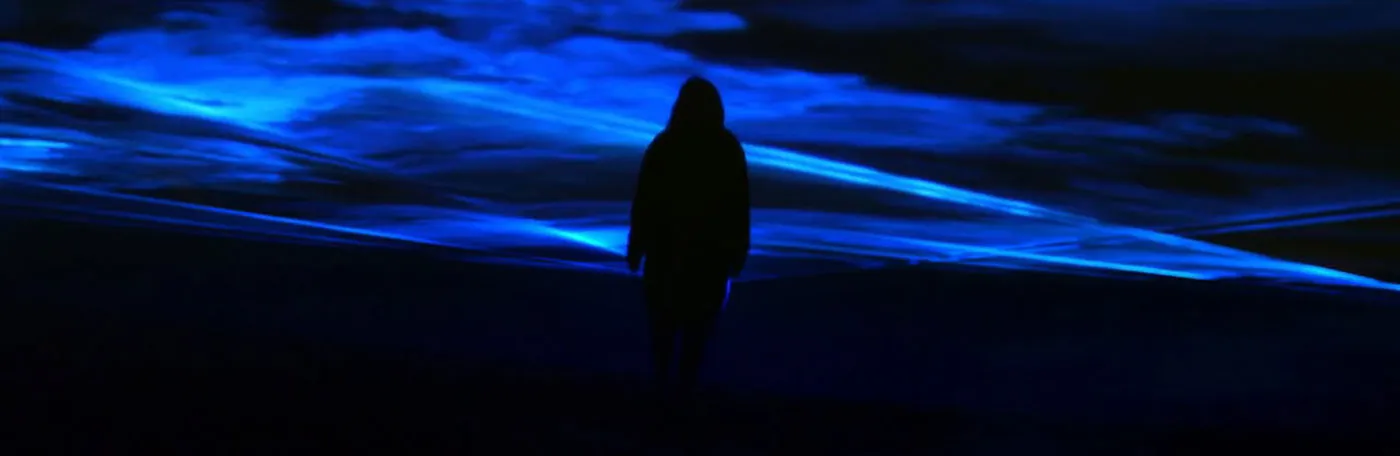 Blue LEDs in the background of a person